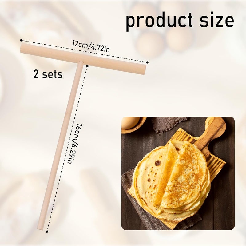 COBEE 2 Pcs Crepe Spreader Wooden Crepe Maker, Spatula Pancake Batter Spreader, T-Shaped Tool Stick for Flat Tortilla Shells, Roti, Galettes-Round Food Pastry Tool - Image 3
